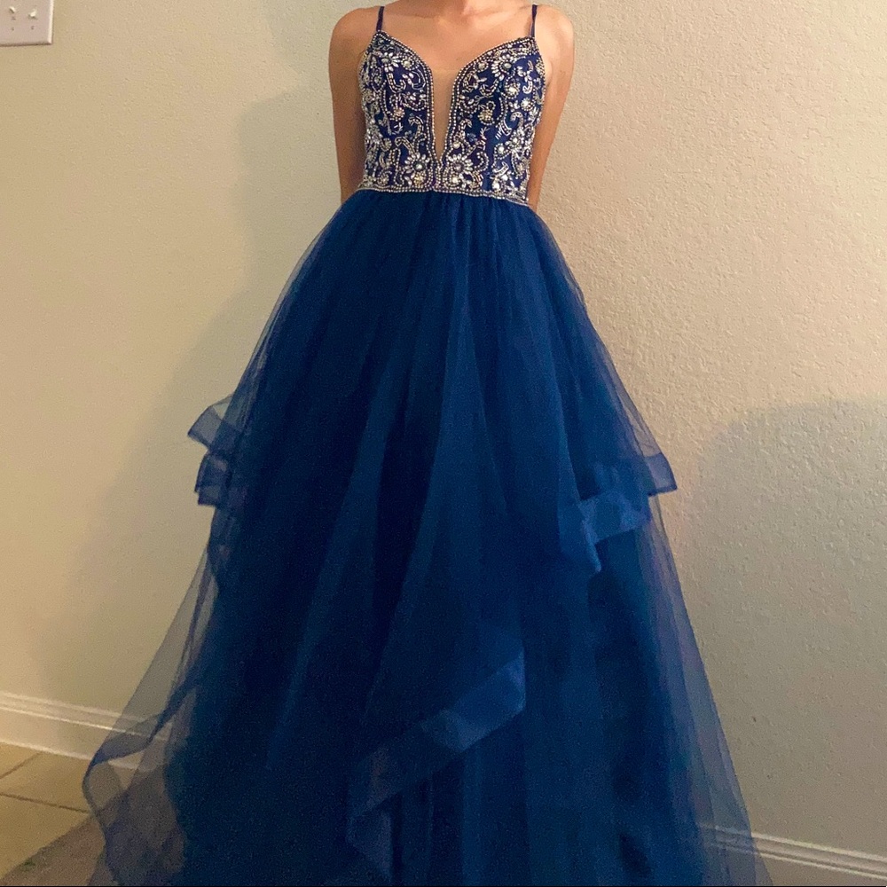 Navy Blue Floor Length Ballgown Dress